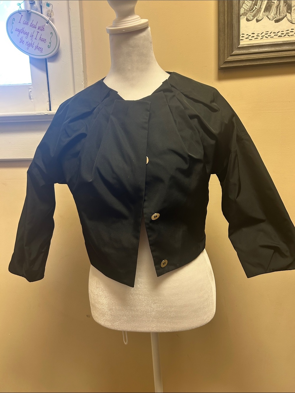 Cropped Black Pleated-Shoulder Jacket by Lida Baday